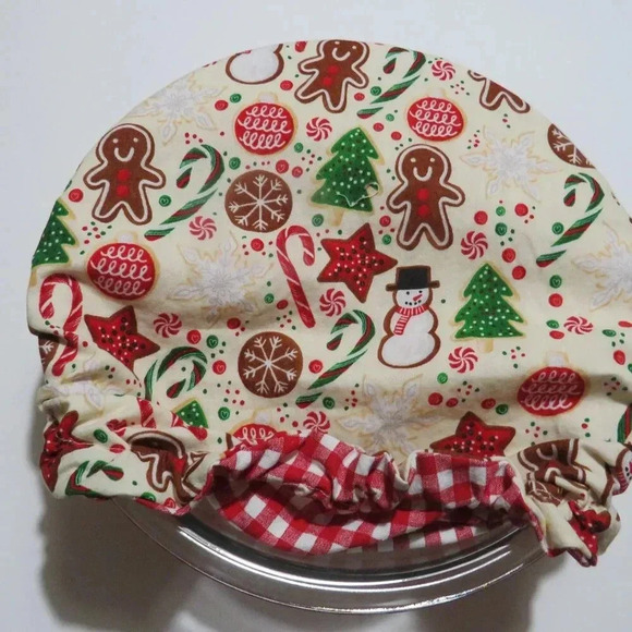 Kitchenaid Bowl Cover, Reversible Christmas Cookies and Red Gingham - Picture 3 of 4